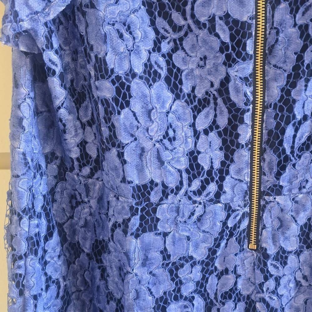 Michael Kors Plus "Crew Blue" Lace Mini Dress, Flutter Sleeves, V-Neck, NWT, 16W - Picture 7 of 12